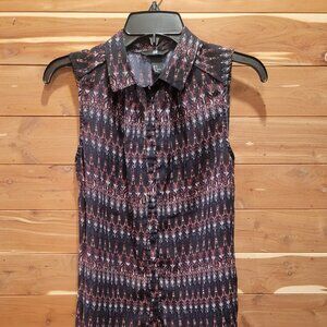 H&M Womans Sheer Multi-Color Collared Botton Sleeveless Top Size 6